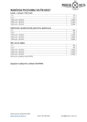 Pivovar Mlýn - Gastronomie a pohostinství