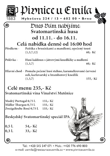 Opinii despre U Emila în Staré Brno - Gastronomie a pohostinství