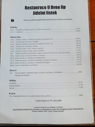 Opinii despre U Dvou lip în Mladějov - Gastronomie a pohostinství