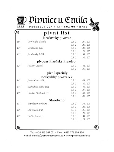 U Emila - Gastronomie a pohostinství