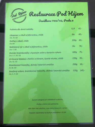 Opinii despre Restaurace Pod Hájem în Praha 8 - Gastronomie a pohostinství